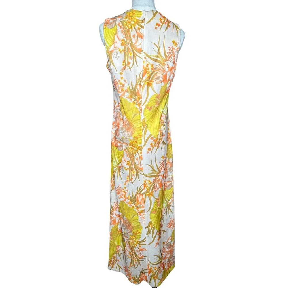 Vintage 70s 2 Piece Maxi Dress and Jacket Womens Mod Floral Tropical Stretch 16 - Picture 13 of 16